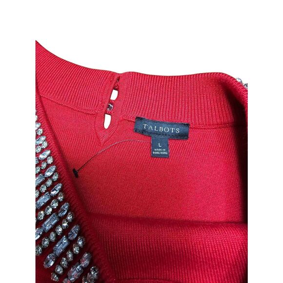 Talbots Red Knit Blouse Embellished Jeweled Neckline Sweater Career Comfort NEW - Picture 7 of 9